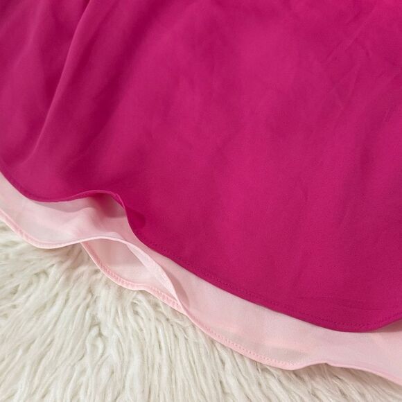 White House Black Market Fuchsia and Cream V-Neck Blouse Size Small - Picture 6 of 7